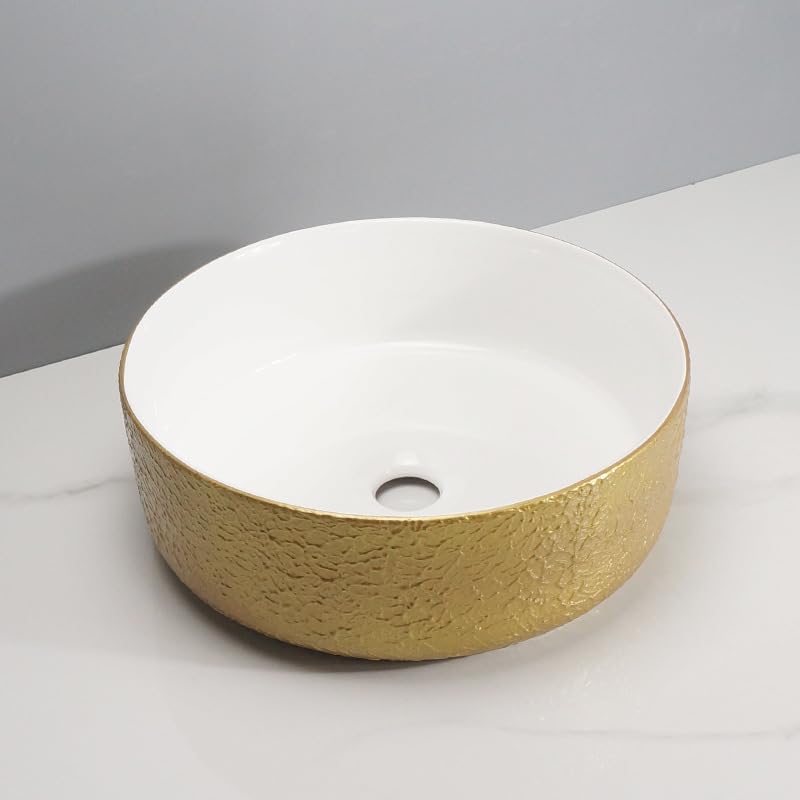 Lavabo de maison rétro et évier de balcon rond doré texturé - 4
