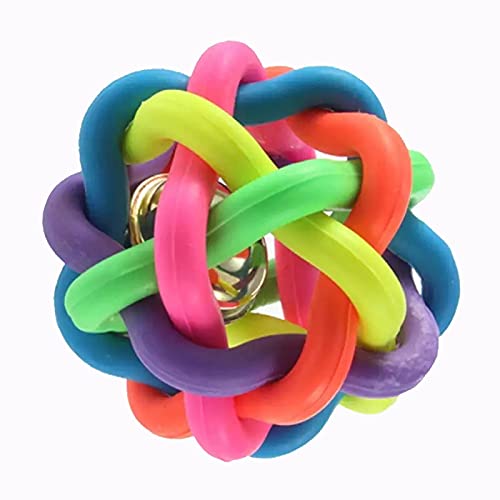 KUTKUT Woven Braided Rainbow Bouncy Rubber Chew Ball with Jingle Bell Inside for Pet Training & Teeth Cleaning Toy Suitable for Dogs Cats (Medium)… (B093H41VJD) Amazon Price History, Amazon Price Tracker