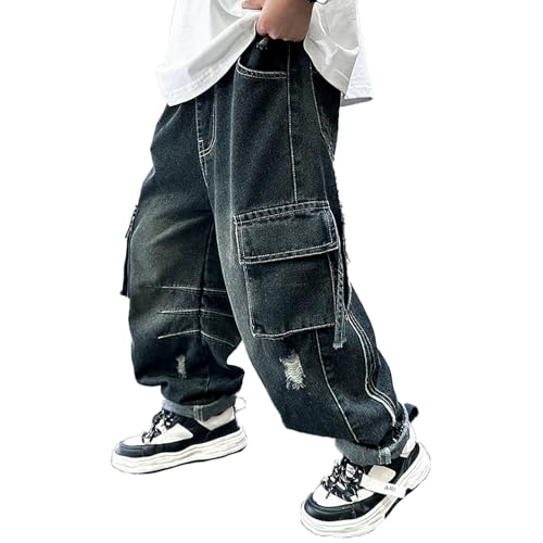 Boys Casual Straight Leg Jeans Comfortable Loose Fit Denim Pants with Front Pockets for Active Play