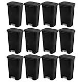 Sterilite 11.9 Gallon Rectangular Step On Kitchen Plastic Indoor Wastebasket with Wide Opening Lid and Comfort Handle for Home, Black (12 Pack)