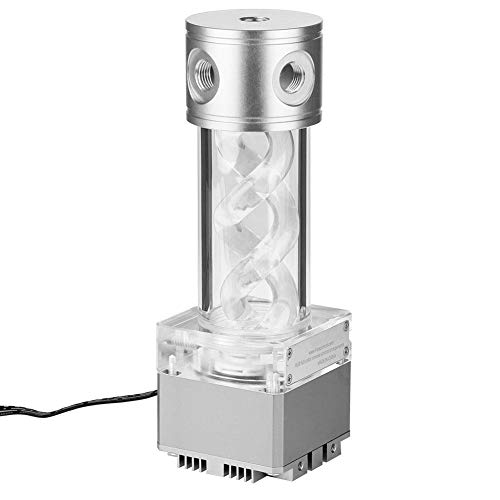 Denash Water Cooling Pump, Computer Cylinder Water Cooling Pump for CPU PC Computer Cooling System, Double Helixed Set Integrated Water - Cooled Tank RGB(Silver)