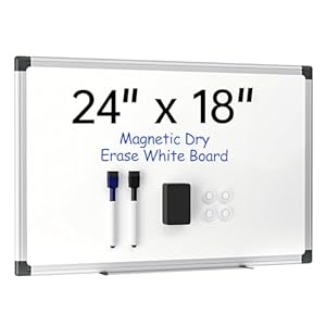 VUSIGN 24″ x 18″ Magnetic Whiteboard for Wall, Dry Erase Board with Silver Frame, Hanging White Board for Office, Home, School – Includes 1 Eraser, 2 Multicolor Markers & 4 Magnets