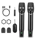 Wireless Microphones, 2.4 GHz Metal Rechargeable Wireless Mics with Dual Professional UHF Handheld Karaoke Microphone System with Receiver, Dynamic Mic for Church, Singing, Speech, Wedding, Party