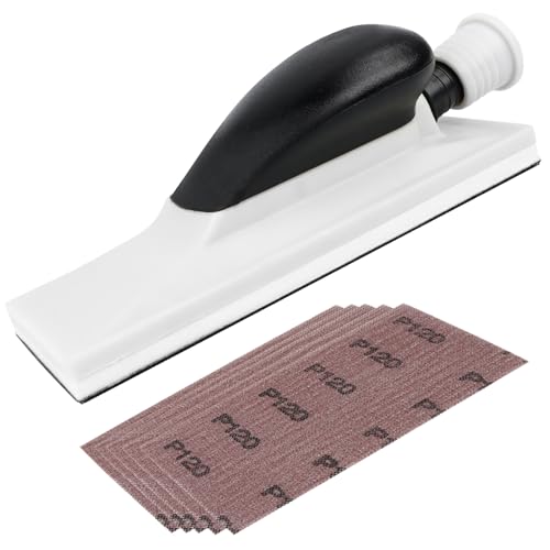 Levigatrice manuale con aspirazione 200 x 70 mm, blocco levigatrice manuale con 5 fogli di carta vetrata a grana diversa, levigatrice manuale senza polvere per lucidare legno, spatola da parete,