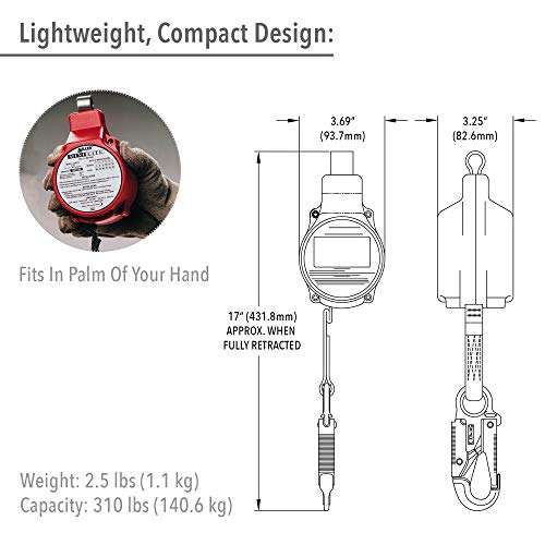 Image of Miller by Honeywell MiniLite 11-Foot Personal Fall Limiter with Snap Hook /Swivel Shackle & Snap Hook, 310 lb. Capacity (FL11-8-Z7 /11FT)