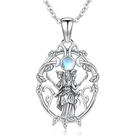 UCADRIT Hecate Necklace Sterling Silver Hekate Necklace Triple Moon Goddess Pagan Jewelry Gifts for Women Cover