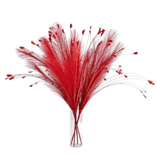 SendyFeather Red Pampas Grass Decor 4pcs 25 Inch Faux Pampas Grass Artificial Pampas for Boho Home Decor Table Decorations Wedding Centerpieces & Vase Filler