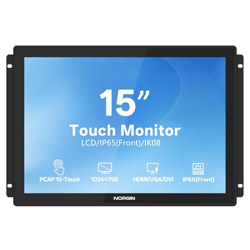 Image of 15 Inch IP65 Industrial Touchscreen,1024x768 Open Frame Monitor | IPS, VESA Mount, 10-Point Capacitive Embedded Touch Display, HDMI /VGA /DVI /USB Ports, for Automation & HMI, POS, Self-Service