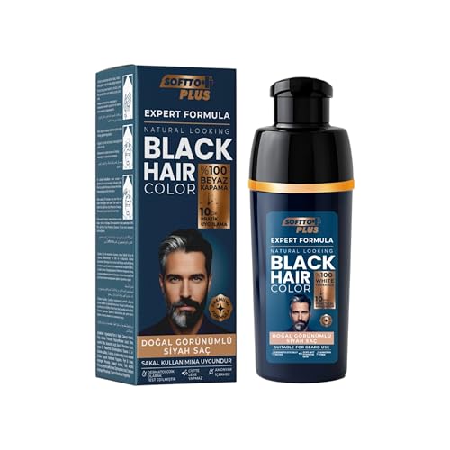 Softto+Plus Expert Men Tinte para el cabello y barba negro – 100% cobertura de canas, 10 minutos de uso, libre de amoniaco, color natural para el cabello y la barba, fácil aplicación | 400 ml