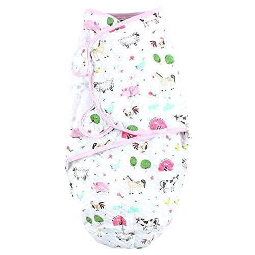 Image of Hudson Baby Unisex Baby Quilted Cotton Swaddle Wrap 3pk, Girl Farm Animals, 0-3 Months