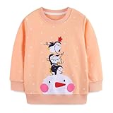 HILEELANG Toddler Girl Sweatshirts Pink Penguin Applique Cotton Crewneck Pullover Tops Sweater Shirts 3T