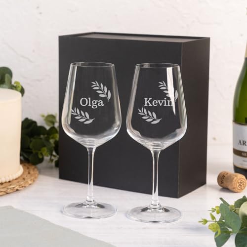 Wanapix | Calice di Vino Personalizzato | Con Scatola Regalo | Set da 2 | Bicchiere da Vino | Cristallo di Boemia | Inciso al Laser | 45 cl | Regalo originale | Name
