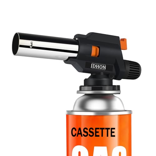 JDHON Soplete de Cocina, Soplete Gas Butano Recargable, Antorcha de Cocina con Cerradura de Seguridad y llama ajustable, para BBQ, Postres, Cocinando, Cámping, Soldadura(No Incluido Butano) (Negro-1)