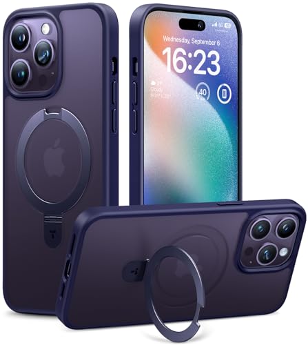 TORRAS Ultra Magnetic for iPhone 14 Pro Case with Sturdy Stand, [Exceed 3X Mil-Grade Shockproof & Compatible with MagSafe] Sleek Unbreakable Kickstand Case Ostand Series, Matte Purple