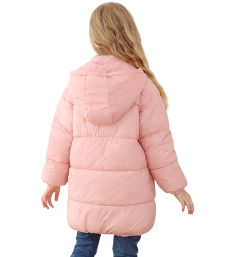 UNIFACO Girls Winter Coats Hooded Puffer Jackets Medium Length Down-like Cotton Coats Snow Outwear 5-12Y2