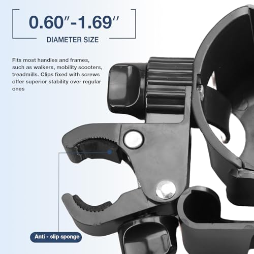 Image of WHLICKS 2-in-1 Walker Cup Holder with Detachable Phone Holder，Fit for Wheelchair, Rollator, Scooter, Bike, Mobility, Camper, Stroller with Sturdy,Rotatable,Adjustable and Anti - Slip Clip