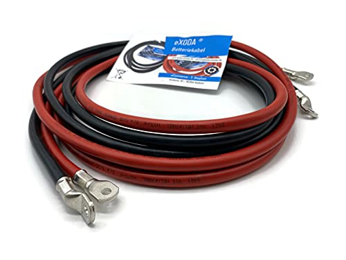 Exoda Set de cable de batería 35 mm² 300cm rojo negro terminales de cable con 99 por ciento de contenido de cobre ideal para vehículos barcos para conexiones estables.