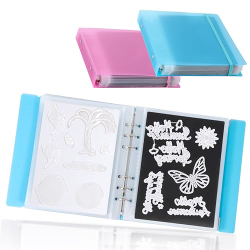 Image of UNIMEIX 24 Pcs Magnetic Sheets for Die Storage with Blue and Pink Binder Covers, Stamp and Die Storage Pockets Storage for Card Making Supplies(0.8 mm Thickness)