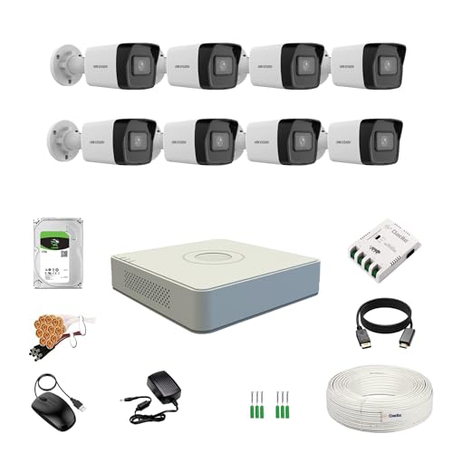 Image of HIKVISION 2MP 1080P 8 Channel DVR, 2MP 8 Bullet Cameras [Night Vision + EXIR Technology + Motion Detection + HDTVI] + 1 TB HDD + 8 CH SMPS + CCTV Cable + BNC /DC