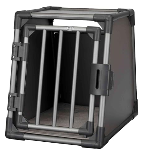 TRIXIE Hunde-Transportbox, Aluminium, S: 48 x 56 x 61 cm, grafit, inklusive rutschfester Liegematte, extra stabil, sicher, geräuscharm, Klettleisten am Boden, Sicherheitsverschluss - 39335