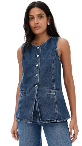 Madewell Women's Denim Crewneck Cutaway Vest in Greendale Wash