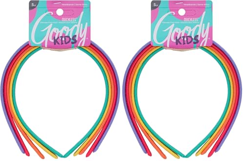 GOODY Kids Ouchless Classic Headband, Assorted Colors - For All Hair Types - Beautiful Design for Instant Style - Pain-Free Hair Accessories for Boys, and Girls, 5 Count (Pack of 2)