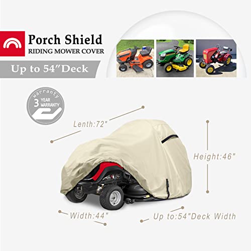 Porch Shield Heavy Duty 600D Polyester Lawn Tractor Cover, Water-Resistant Universal Riding Lawn Mower Cover (Up To 54 Inches Decks, Light Tan) #TOP1