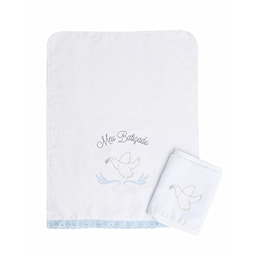 Kit Meu Batizado Bordados 02 Peças, Papi Textil, Azul