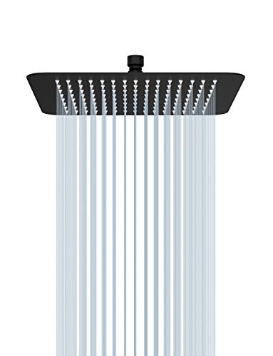 SR SUN RISE Luxury 16 Inch Large Square Stainless Steel Shower Head High Pressure Rainfall Showerhead Ultra Thin Water Saving Matte Black