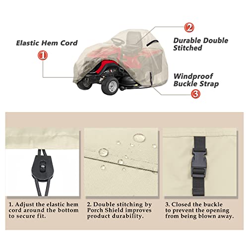 Porch Shield Heavy Duty 600D Polyester Lawn Tractor Cover, Water-Resistant Universal Riding Lawn Mower Cover (Up To 54 Inches Decks, Light Tan) #TOP2