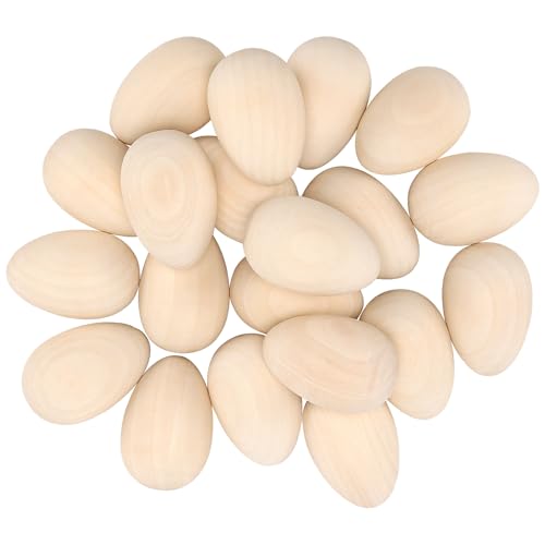 JAPCHET 20 Pcs 60 x 40mm Wood Egg 2.3 x 1.5 Inch Unfinished Wooden Eggs for Crafts Home Decoration