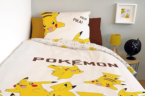 Funda nórdica Pikachu Pokémon 140x200 cm con funda de almohada 63x63 en color crudo 100% algodón 3