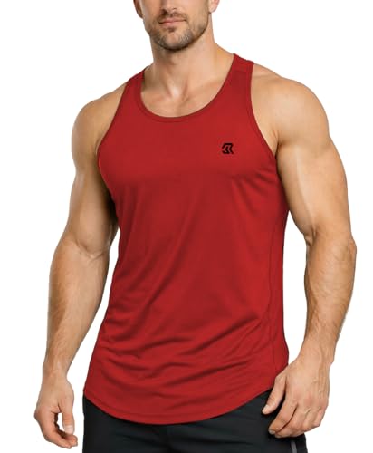 Men's Vest Tank top, Sleeveless Shirt with a Y-Shaped Back, Quick-Drying and Breathable Muscle Vest, Curved Hem, Suitable for Gym, Fitness, and Running. Red M