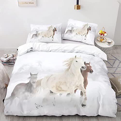 YSWFGE Housse de Couette Cheval 220x240 cm 2 Personnes Parure de Lit 3 pièces Cheval Animal Literie 3D HD Impression Microfibre avec Fermeture éclair Hiver...