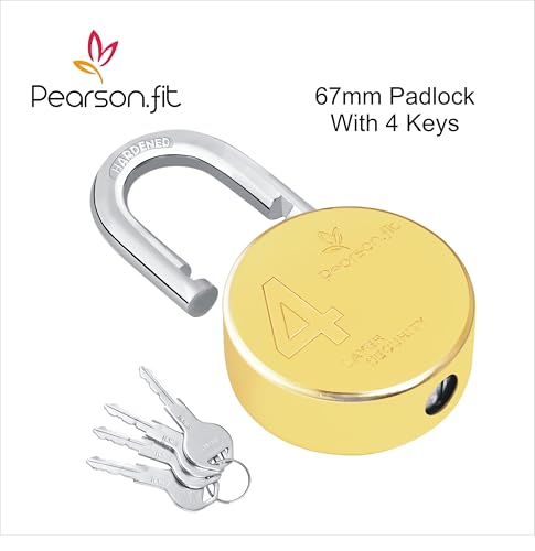 Image of 4 Lock 8 Same Keys XL+ 67mm 4 Layer Brass Finish Padlock for Home Shop Godown Bank Common Key Lock Model No- XL+67-Brass-4+8