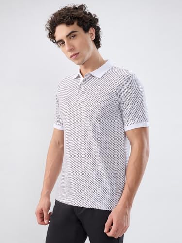 Image of Raymond Men Modern Fit Print Pattern Pure Cotton Polo Neck Half Sleeve Casual T-Shirt