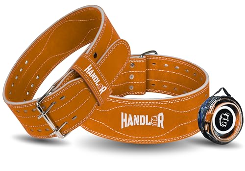 Handler Genuine Leather Unbreakble, non tearable 8mm Heavy Gym Belt for Men & Women Workout Deadlift Belt for Gym Suede Powerlifting Weight Lifting for Heavy Workout gym belt with Carry Case (Brown, Small)