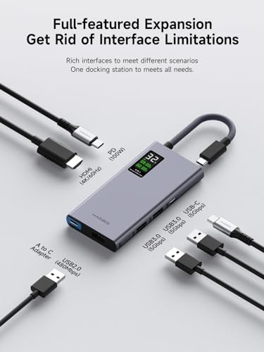 Image of Hagibis USB C Hub with LCD Display Type C Docking Station Multiport Adapter 4K@60Hz HDMI,100W PD Gigabit Ethernet for MacBook Pro iPad Laptop (6in1)