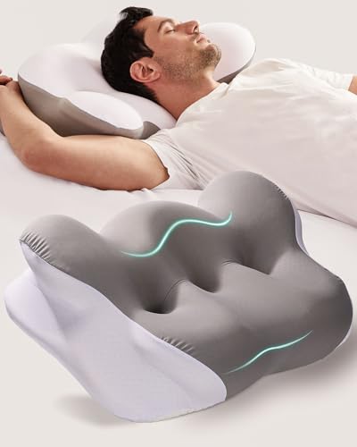 Memory Foam Cervical Neck Pillow for Neck Pain Relief - Ideal for Side and Stomach Sleepers (Gray)