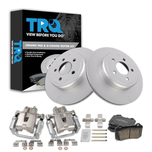 Image of TRQ Rear Brake Pad and Rotor Set Ceramic G Coated Vented Rotors Calipers