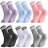 Utensilsto 6 Paar Rutschfeste Socken Damen, Stoppersocken Yoga-Socken mit Griffen, Baumwolle Pilates Yoga Socken EU 38-42 Stoppersocken für Damen und Mädchen