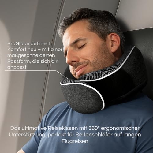 Proglobe Nackenkissen Flugzeug, Reisekissen 100% Memory Foam, Orthopädisches Nackenhörnchen, Für Reisen mit Flugzeug, Auto, Zug, Mit 3D-Schlafmaske, Hochwertige Netztasche (Dunkelgrau) 6