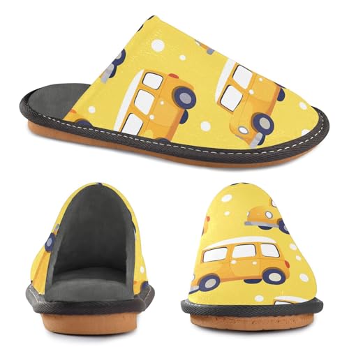 visesunny Women Men's Fuzzy Slippers Plush Warm Winter Yellow Car Polka Dots Cozy House Slippers Comfy Indoor Shoes2