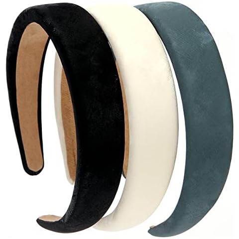 3PCS Leather Hard Headband Wide PU Padded Headband Retro Style Hair Band Fashion Comfortable Headbands for Women and Girls (Black+White+Grey Green) Cover