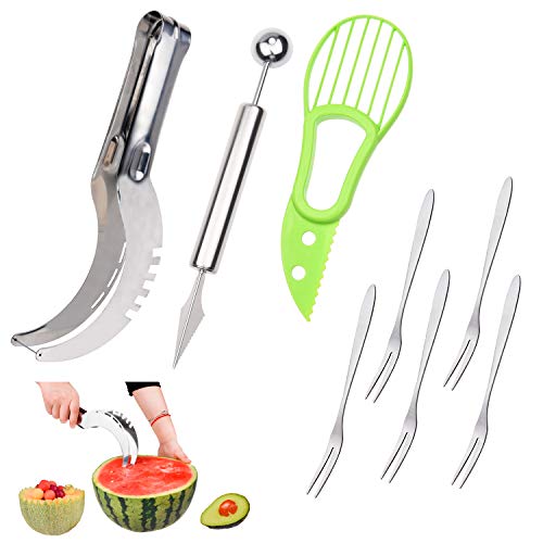 Kare & Kind Kit de découpe de Fruits Haut de Gamme : trancheuse à pastèque en Acier Inoxydable, 2 en 1 Bol à Melon, Couteau à Fruits et trancheuse à...