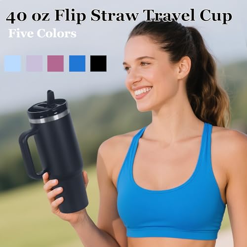 Tswofia 15 Pack 40 oz Tumbler with Handle Bulk and Detachable Leak proof Flip Straw Lid, Double Wall Vacuum Insulated Stainless Steel Tumbler for Laser engraving, Keep Cold and Hot, Mixed-1