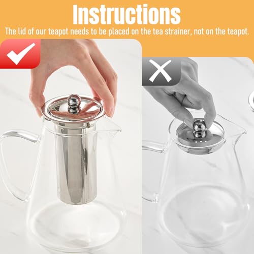 Image of Baalaka Glass Teapot 44oz /1300ml, Tea Pot with Removable Infusers for Loose Tea, Borosilicate Glass Tea Kettle Tea Maker Stovetop for Camping, Tea Infuser for Loose Leaf Tea Travel