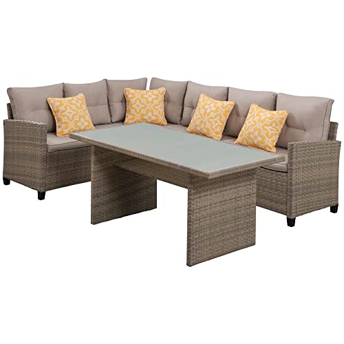 Hanover Mabelle 3-Piece Modular Outdoor Sectional Wicker Patio Furniture Conversation Sofa Set, Toss Pillows, All-Weather-Mabelle3Pc-Gry, Gray #TOP30