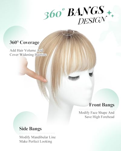 Clip in Bangs Bangs Hair Clip Fake Bangs Clip In Bangs Real Human Hair Hairpieces Ombre Blonde 360° Cover Clip on Bangs for Women Fringe with Temples Wispy Bangs Clip In Hair Extensions French Bangs - Image 3