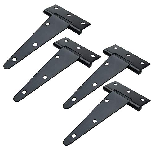 Tambee T-Strap Barn Door Hinges Shed Door Heavy Duty Hinges Gate Strap Hinges Black Wrought Hardware Iron Rustproof (5Inch, 4 Pcs) #TOP9
